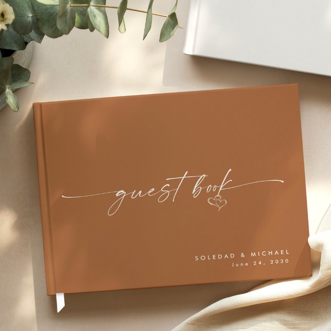 Livro De Visitas Modern Minimalist Terracotta Script Wedding  (Criador carregado)