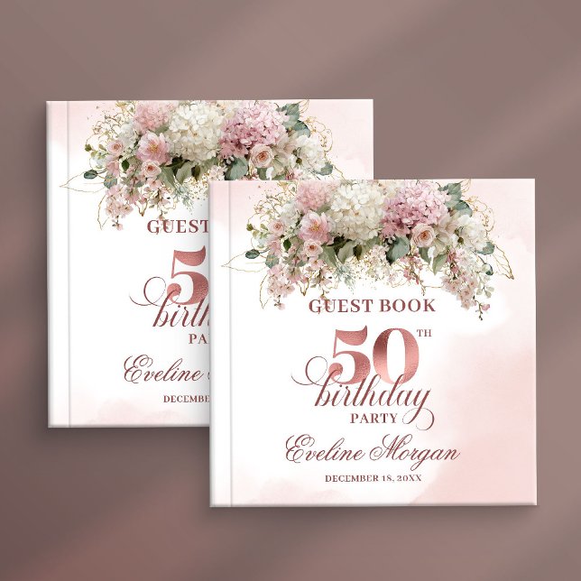 Livro De Visitas Modern Rose Gold Blush Floral 50th Guest Book (Modern Rose Gold Blush Floral 50th Guest Book)