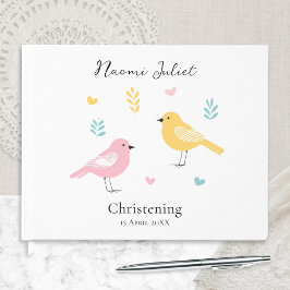 Livro De Visitas Modern Scandi Pastel Birds Baby Girl Christening