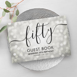 Livro De Visitas Modern Silver Glitter Luz 50º Aniversário
