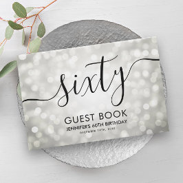 Livro De Visitas Modern Silver Glitter Luz 60º Aniversário