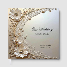 Livro De Visitas Modern White Flowers Pearls Guest Book