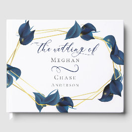 Livro de Visitas Moderno Azul Índigo Escuro e Dour