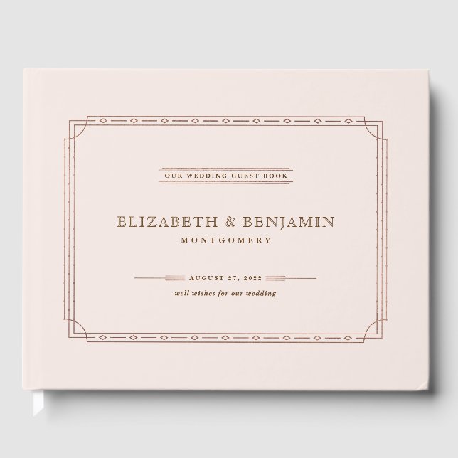 Livro De Visitas Moderno Elegante Art Deco Blush Rosa Dourado (Frente)