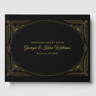 Livro De Visitas Moldura Art Deco elegante texto personalizado