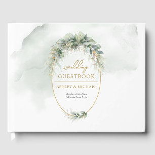 Livro De Visitas Moldura de ouro Elegante boho eucalipto verde