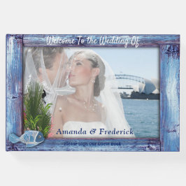 Livro De Visitas Moldura Rústica Azul e Peixe