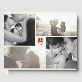 Livro De Visitas Monograma 4 Foto Colagem Moderna Casamento Chinês