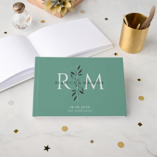 Livro De Visitas Monograma Botânico de Casamento Elegante Cinza Ver