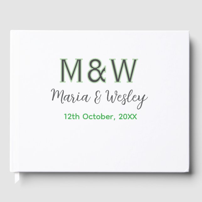 Livro De Visitas Monograma casal cinza verde moderno romântico data (Frente)