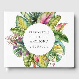 Livro De Visitas Monograma de Aquarela Casamento Tropical de Verão 