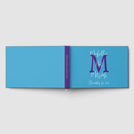 Livro De Visitas Monograma de Bat Mitzvah Azul Céu Roxo Branco Livr