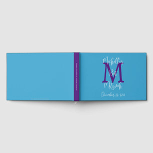Livro De Visitas Monograma de Bat Mitzvah Azul Céu Roxo Branco Livr