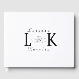 Livro De Visitas Monograma de Casamento Branco Simples Elegante Min