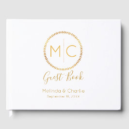 Livro De Visitas Monograma de Casamento Dourado Moderno de Wreath