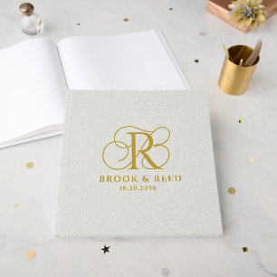 Livro De Visitas Monograma de Casamento Elegante a Ouro