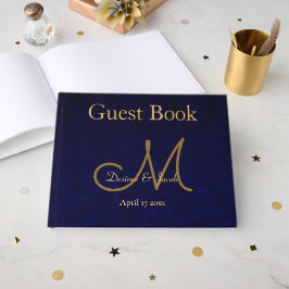 Livro De Visitas Monograma de casamento elegante em azul marinho es
