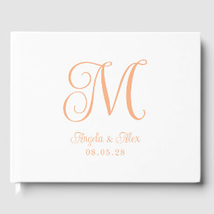 Livro De Visitas Monograma de casamento encaracolado Pretty Peach