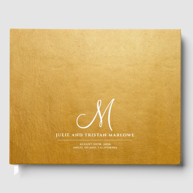 Livro De Visitas Monograma de Casamento Inicial de Script Elegante  (Frente)