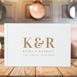 Livro De Visitas Monograma de Casamento Minimalista Simples Dourado