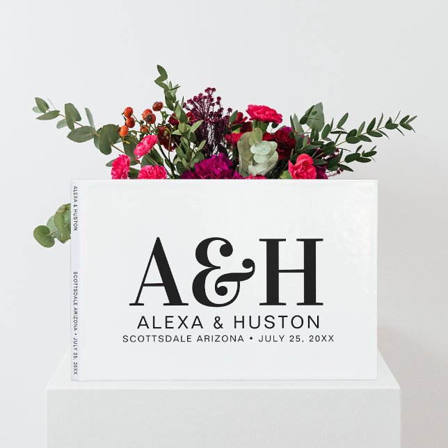 Livro De Visitas Monograma De Casamento Preto E Branco Sofisticado (Criador carregado)