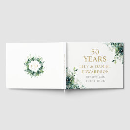 Livro De Visitas Monograma de folhagem de Eucalipto 50º Aniversário