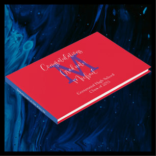 Livro De Visitas Monograma de Formatura Escarlate Vermelho Branco A