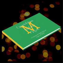 Livro De Visitas Monograma de Formatura Verde Dourado e Branco Livr
