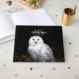 Livro De Visitas Monograma de nome personalizado de coruja nevada m