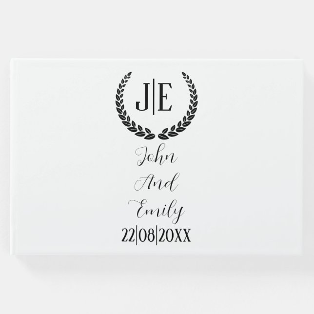 Livro De Visitas Monograma elegante, casamento preto e branco minim (Frente)