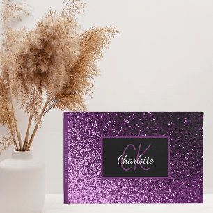 Livro De Visitas Monograma elegante com brilho roxo de aniversário