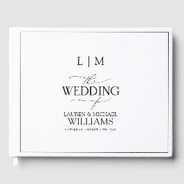 Livro De Visitas Monograma Elegante de Caligrafia Preta e Branca