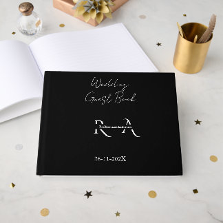 Livro De Visitas Monograma Elegante Preto e Branco