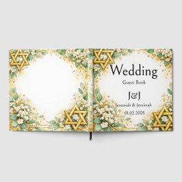 Livro De Visitas Monograma Floral Botânico de Eucalipto Dourado