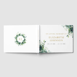 Livro De Visitas Monograma Floral de Verdor Em Memória Funeral