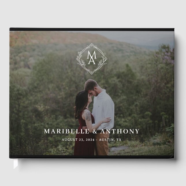 Livro De Visitas Monograma Floral e Casamento Fotográfico de Diamon (Frente)