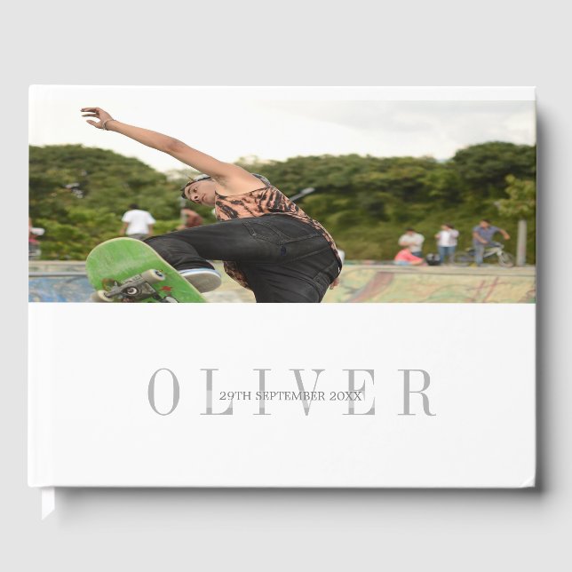 Livro De Visitas Monograma Foto pessoal Bar moderno Mitzvah (Frente)