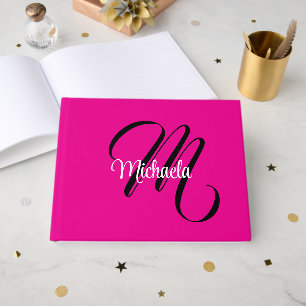 Livro De Visitas Monograma inicial minimalista moderno nome rosa qu