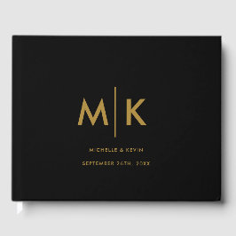 Livro De Visitas Monograma Luxuoso Moderno de Casamento Dourado