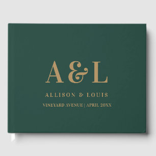 Livro De Visitas Monograma Minimalista de Casamento Emerald Green D