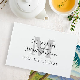 Livro De Visitas Monograma Minimalista Simples preto e branco