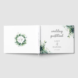 Livro De Visitas Monograma Moderno de Casamento Rústico com Eucalip
