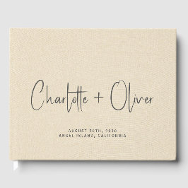 Livro De Visitas Monograma personalizado Cream Faux Linen