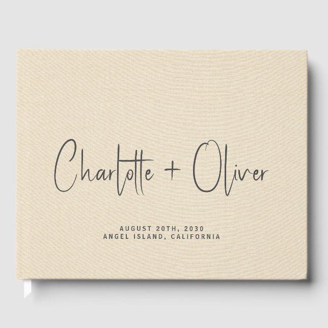 Livro De Visitas Monograma personalizado Cream Faux Linen (Frente)