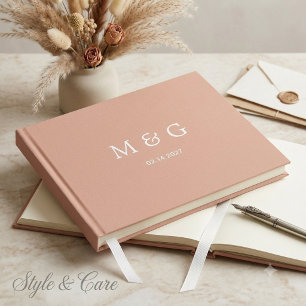 Livro De Visitas Monograma Personalizado Data Elegante Rosa Poeira