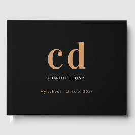 Livro De Visitas Monograma personalizado de ouro preto Nome minimal