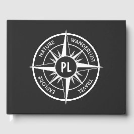 Livro De Visitas Monograma preto e branco do emblema da estrela da 