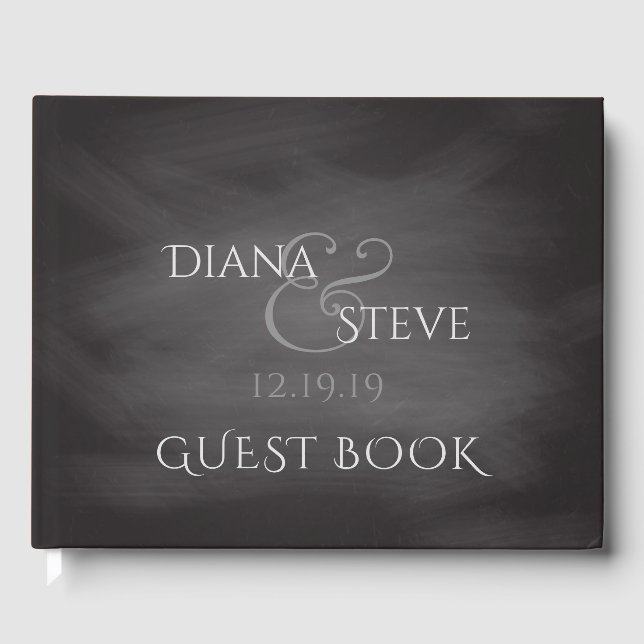 Livro De Visitas Monograma Rustic Wedding | Chalkboard simples (Frente)