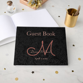 Livro De Visitas Monograma Simples de Noiva Preto e Dourado Rosa El