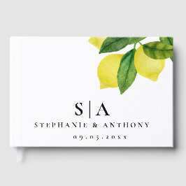 Livro De Visitas Monogramas Lemon Citrus Branch Greenery Casamento